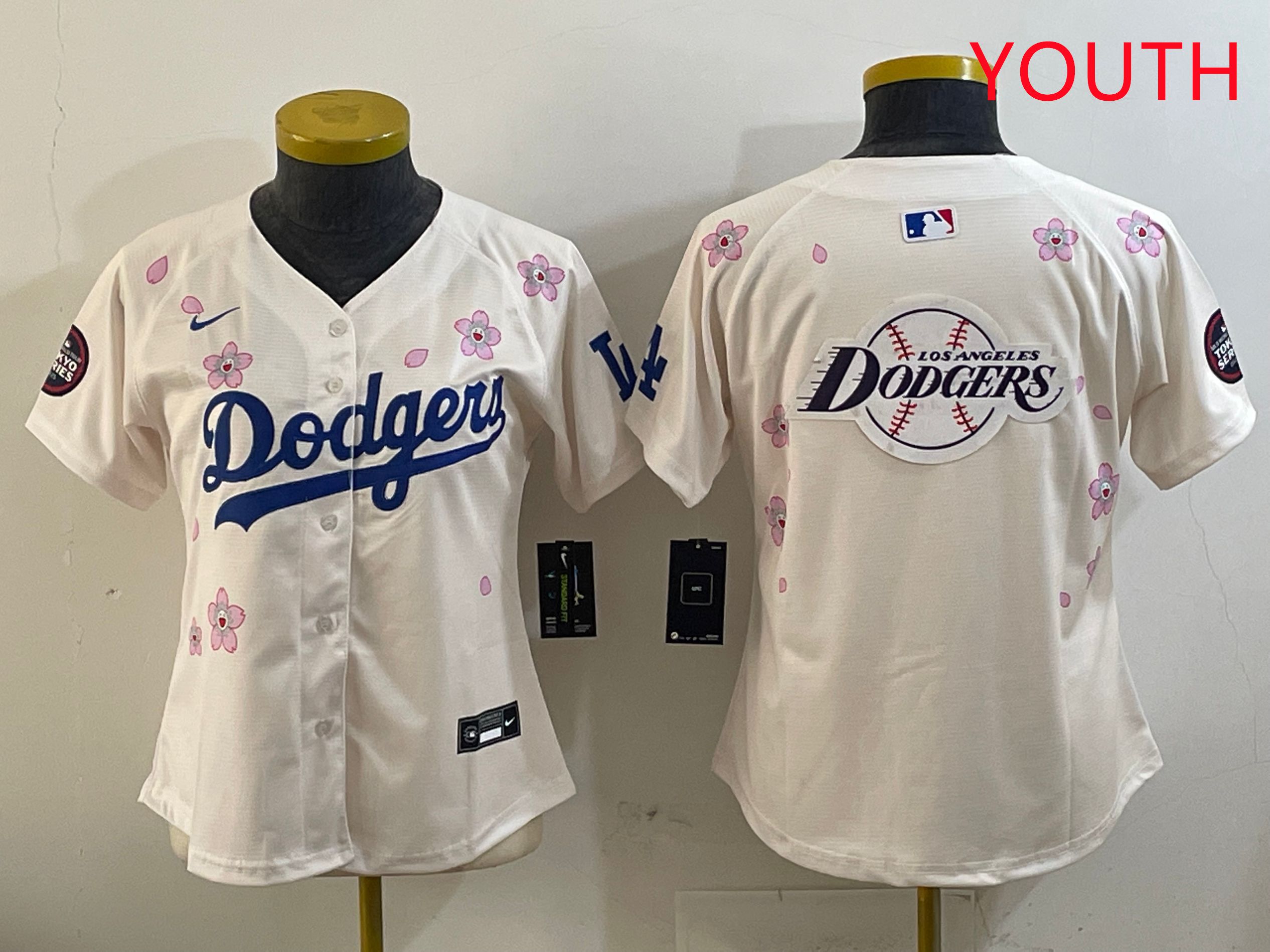 Youth Los Angeles Dodgers Blank Cream Sakura Edition 2025 Nike MLB Jersey style 25